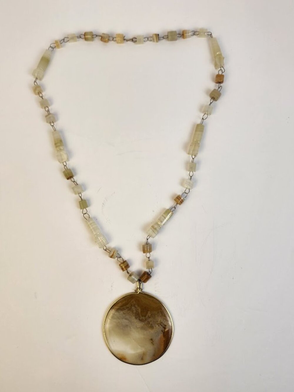 Vintage Agate Pendant Stoned Necklace 70s
